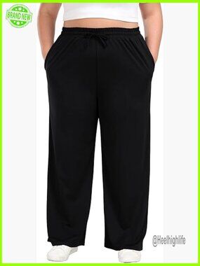 Plus Size Wide Leg Lounge Pants with Pockets Stretchy Casual